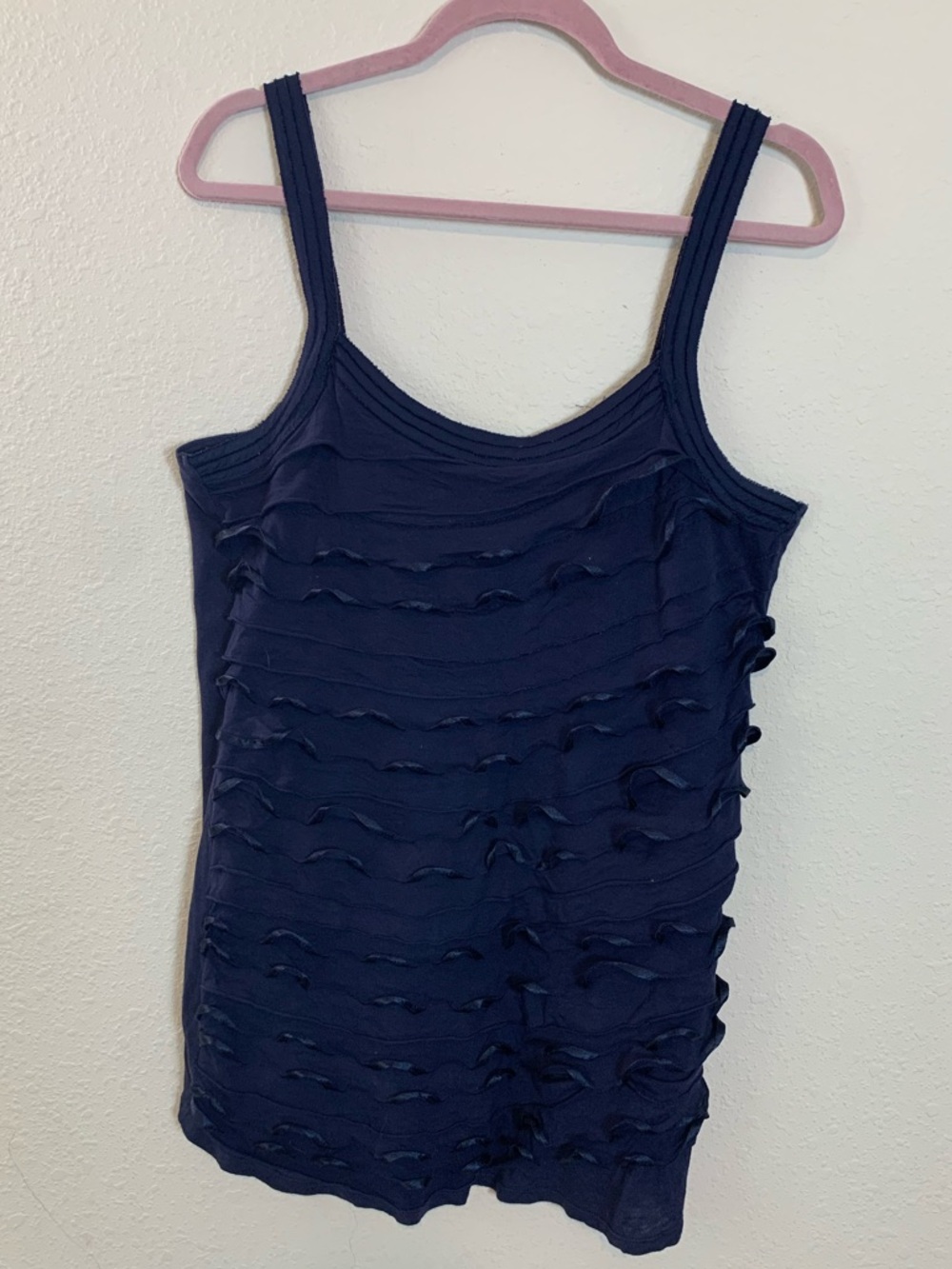 Express Navy Ruffled Front Tank Top